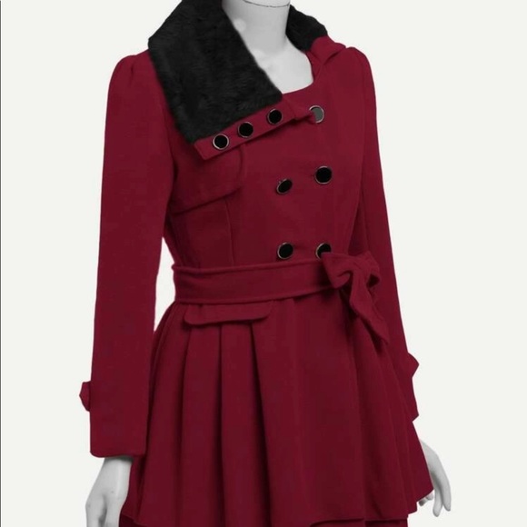 SHEIN Jackets & Blazers - Red Jacket with faux fur neckline